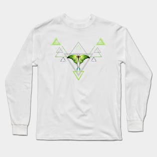 Geometric Pattern with Green Butterfly Long Sleeve T-Shirt